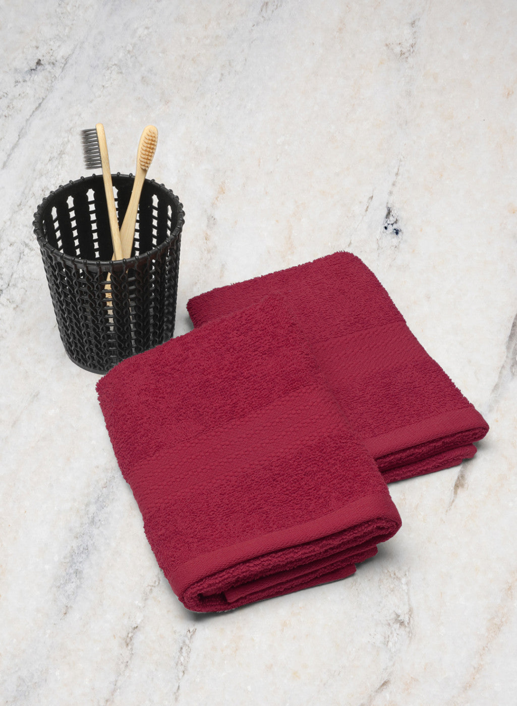 Red Cotton 400 GSM Hand Towels (Pack of 2)