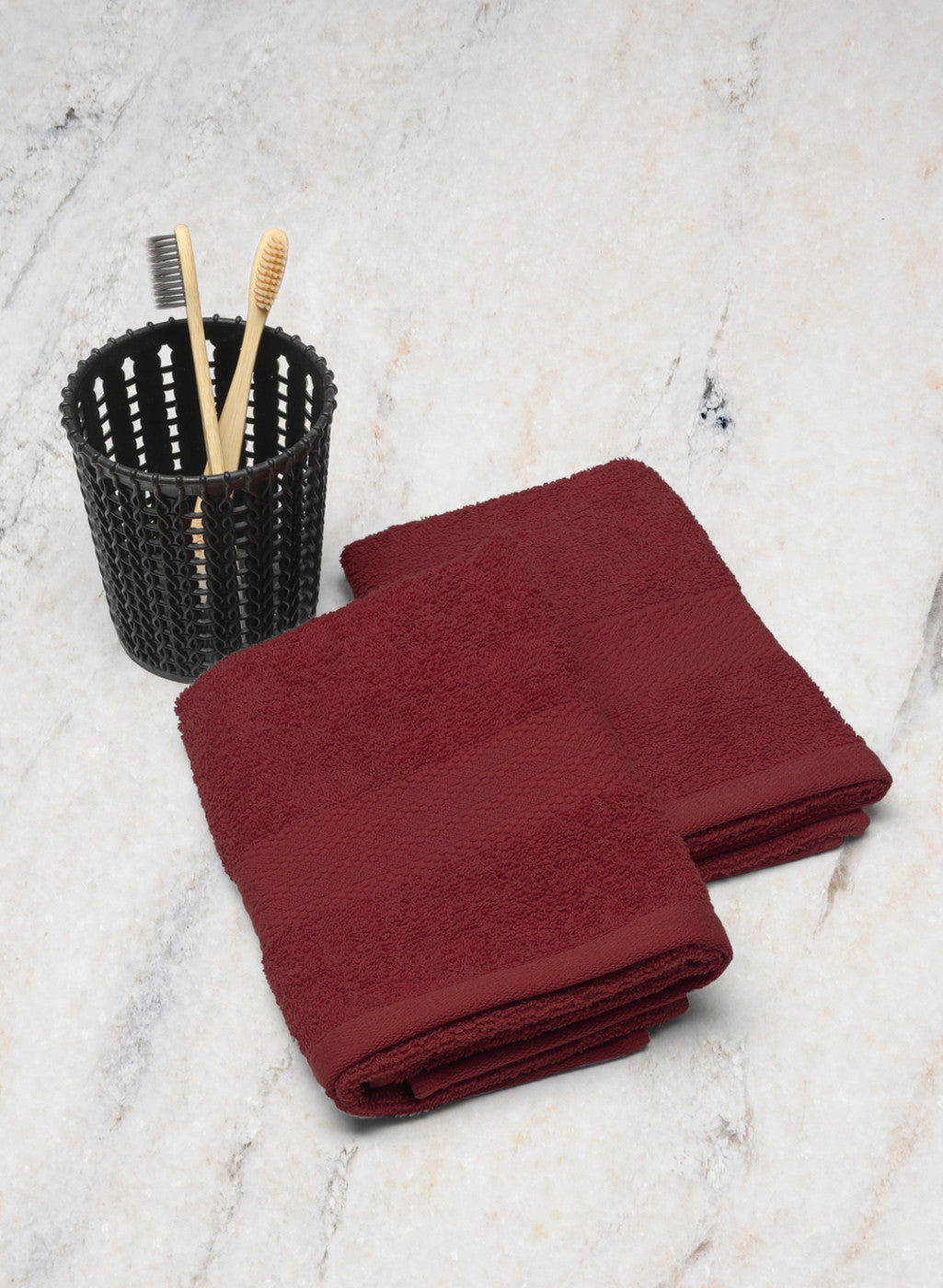 Maroon Cotton 400 GSM Hand Towels (Pack of 2)