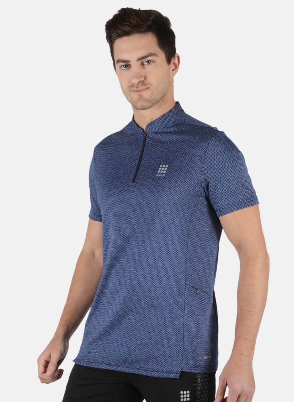 Rock.it Men Royal Blue Self Design Collar T-Shirt