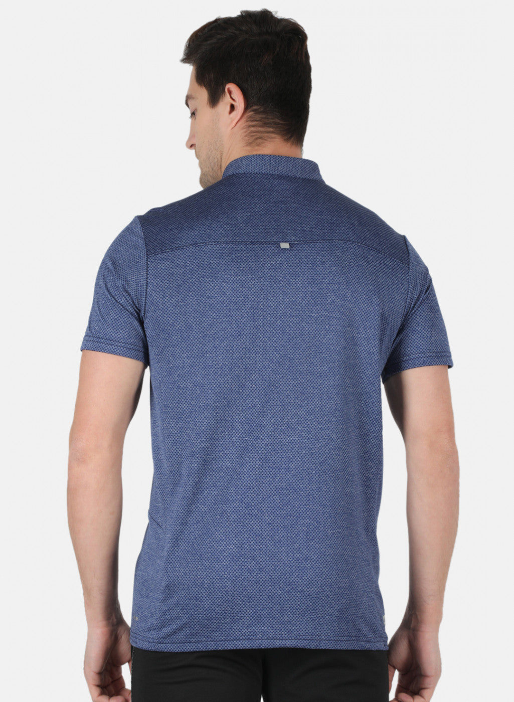 Men Royal Blue Self Design Collar T-Shirt