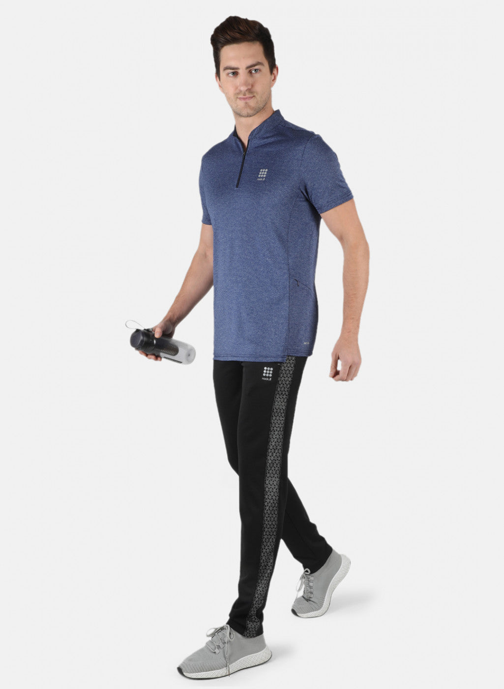 Rock.it Men Royal Blue Self Design Collar T-Shirt