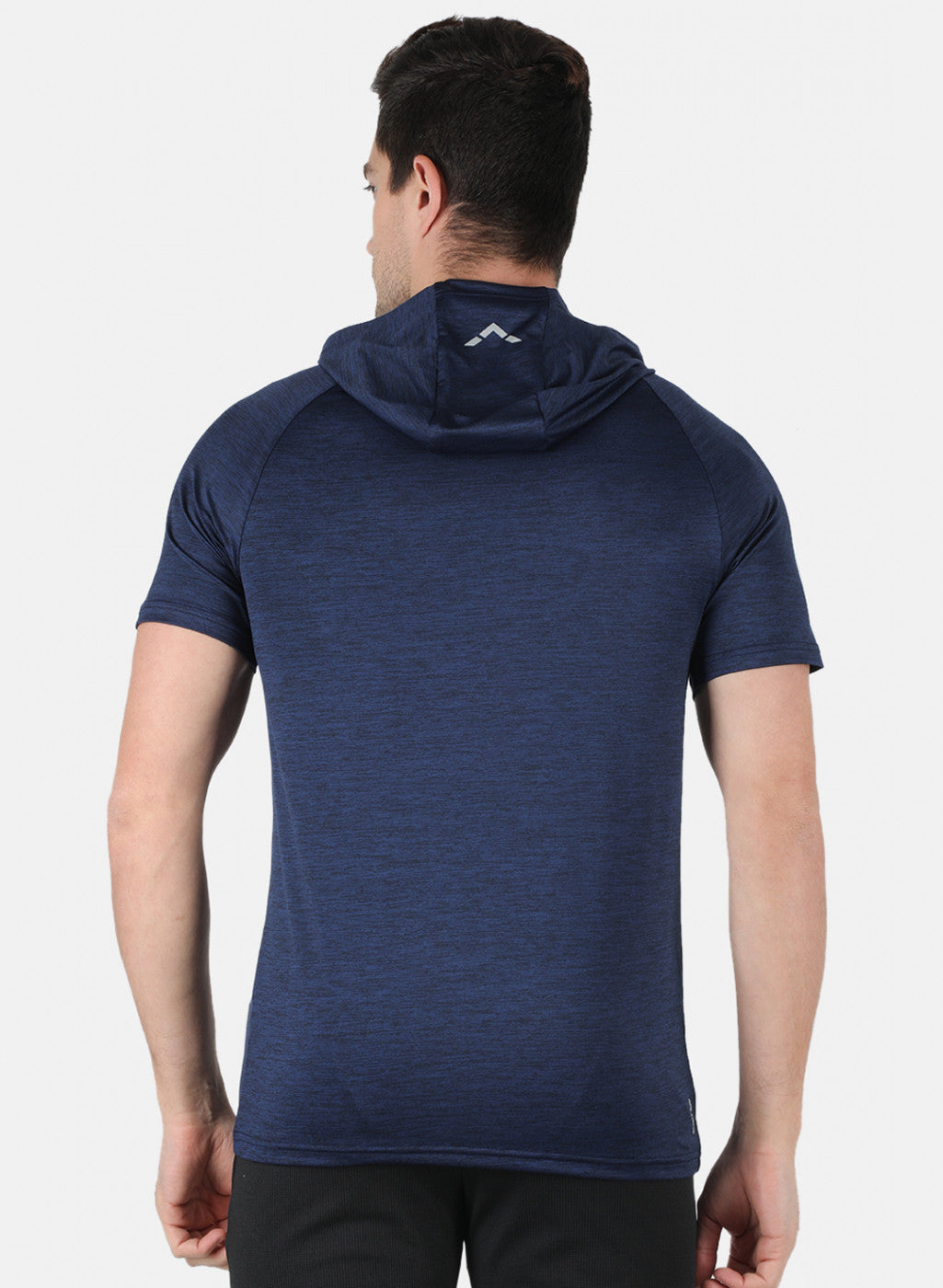 Men NAvy Blue Self Design Hooded T-Shirt