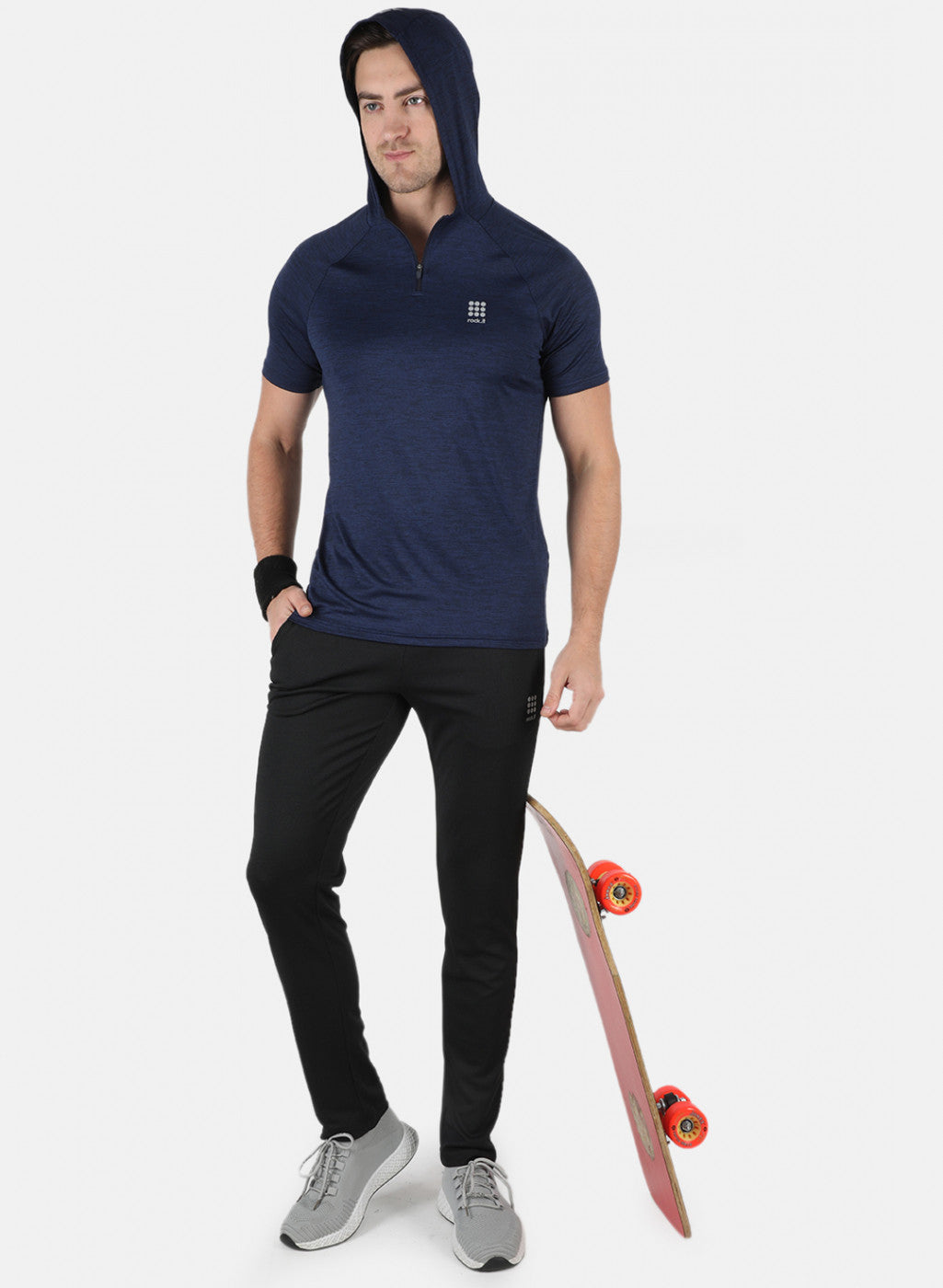 Rock.it Men Navy Blue Self Design Hooded T-Shirt