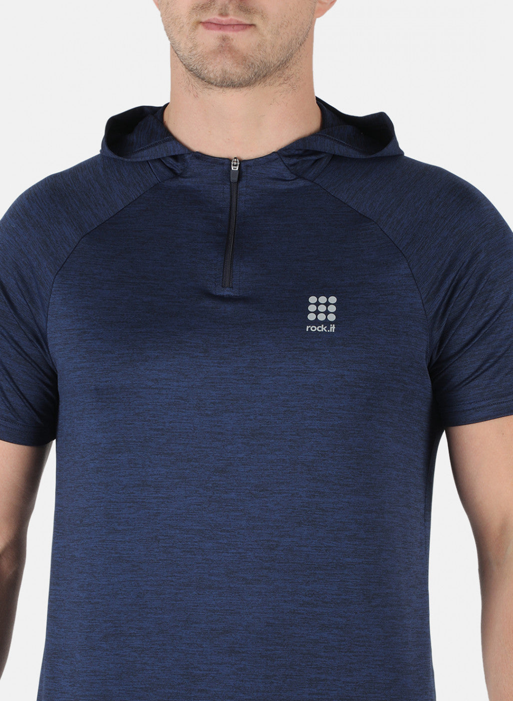 Rock.it Men Navy Blue Self Design Hooded T-Shirt