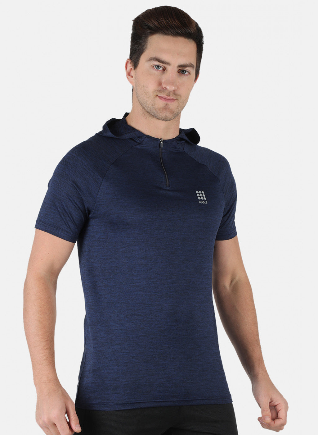 Rock.it Men Navy Blue Self Design Hooded T-Shirt