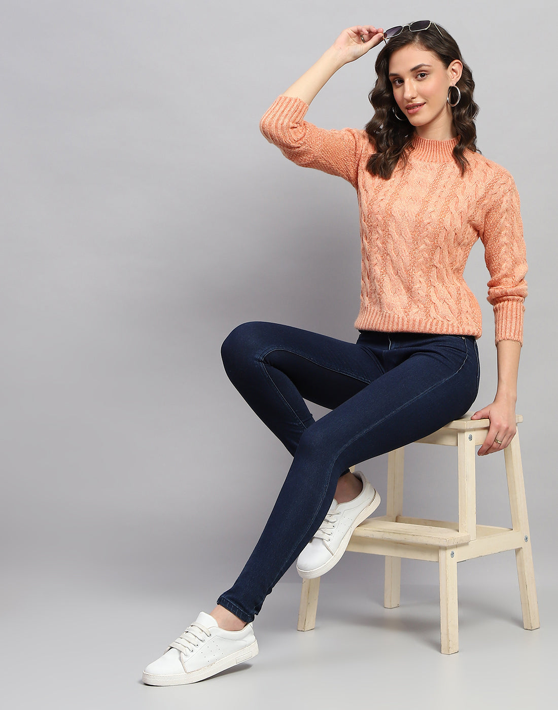 Buy Women Peach Solid Turtle Neck Full Sleeve Winter Top Online in