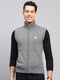 Men Grey Solid High Neck Sleeveless Sweater