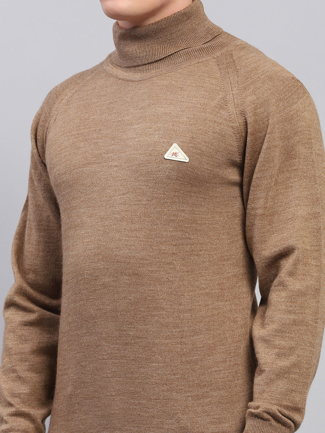 Men Brown Solid Turtle Neck Full Sleeve Pullover