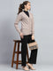 Women Beige Solid Round Neck Full Sleeve Cardigan