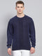 Men Blue Self Design Round Neck Full Sleeve Pullover