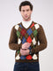 Men Brown Self Design V Neck Full Sleeve Pullover
