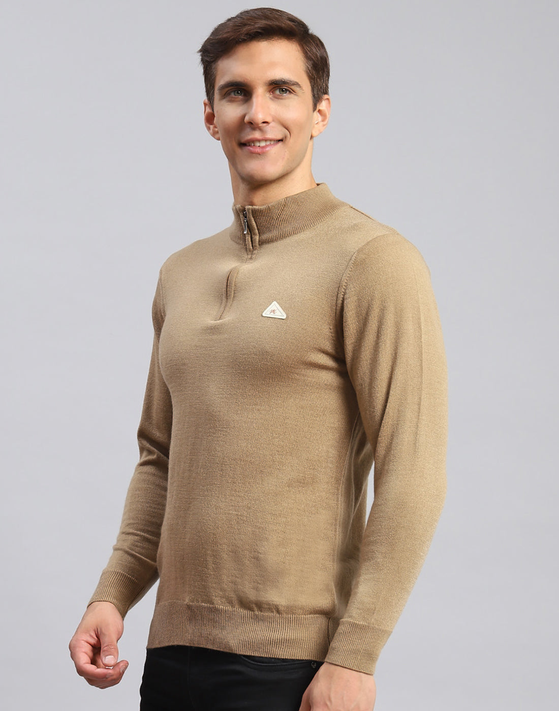 Buy Men Brown Solid High Neck Full Sleeve Pullover Online in India