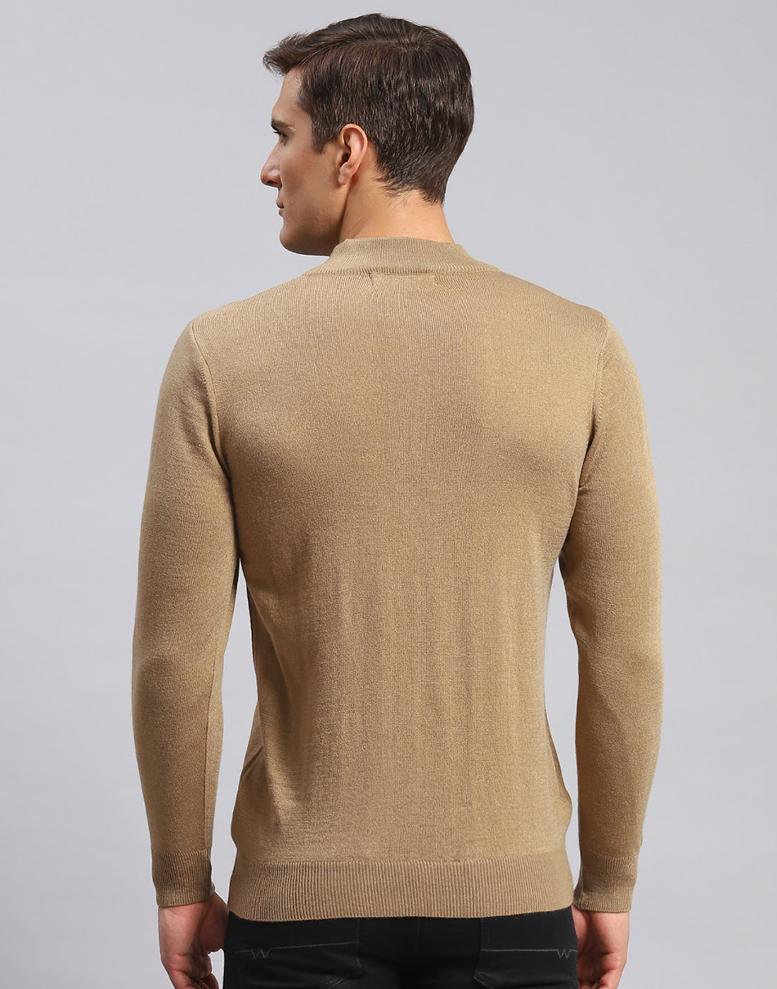Buy Men Brown Solid High Neck Full Sleeve Pullover Online in India