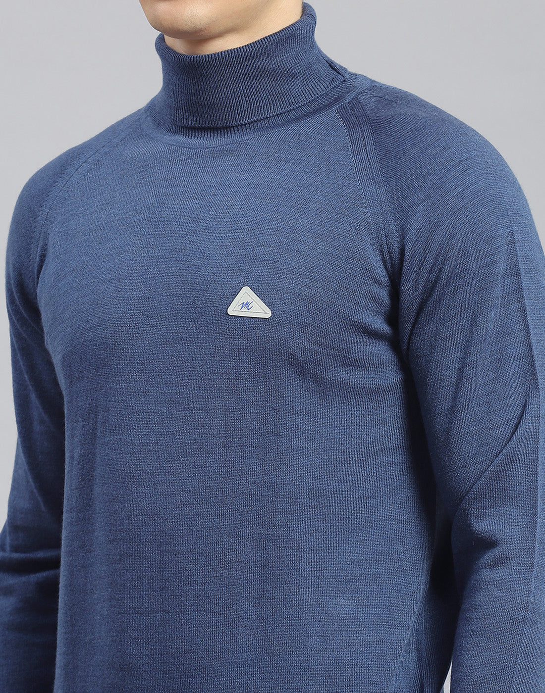 Men Teal Blue Solid High Neck Full Sleeve Pullover