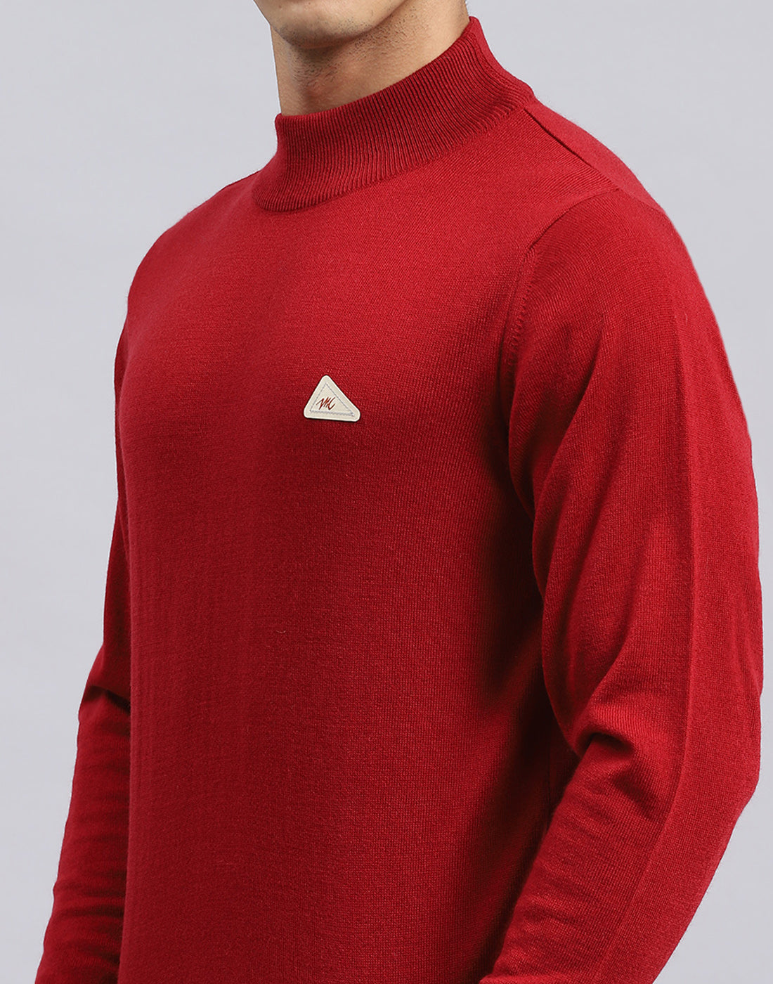 Men Red Solid Turtle Neck Full Sleeve Pullover