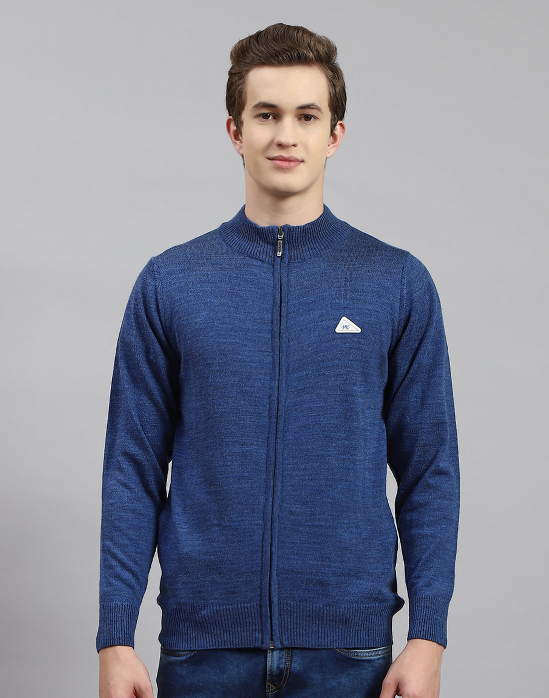 Men Blue Solid Round Neck Full Sleeve Pullover