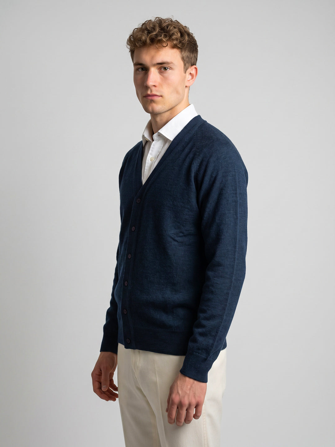 Men Blue Solid V Neck Full Sleeve Cardigan