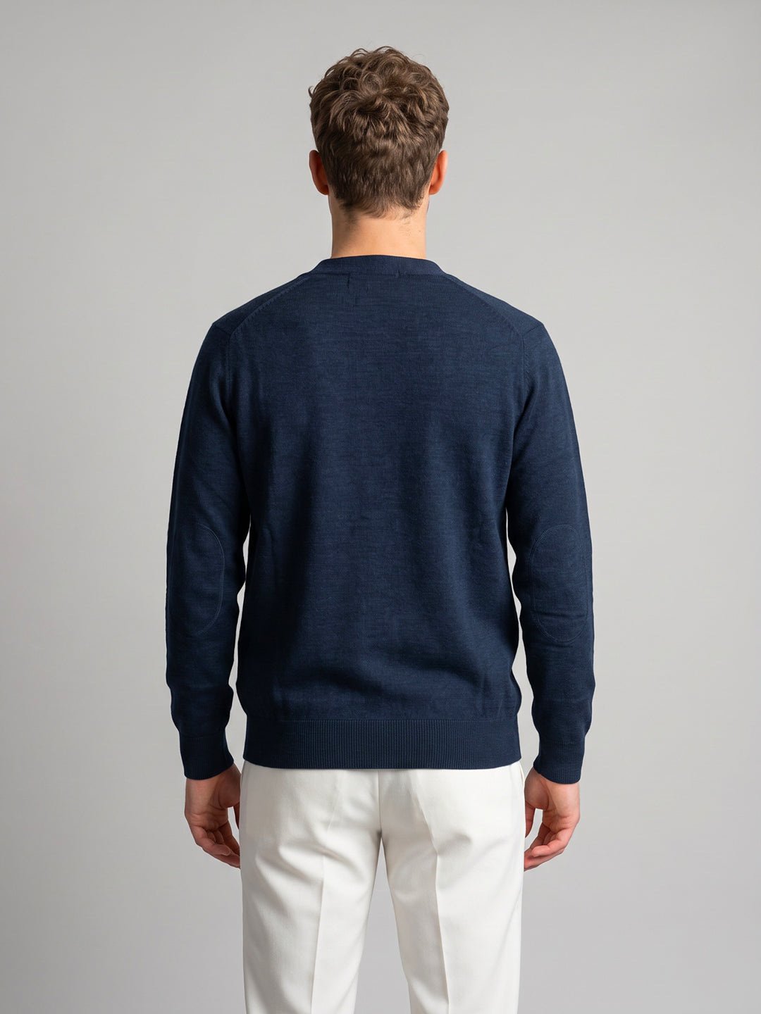 Men Blue Solid V Neck Full Sleeve Cardigan