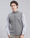 Men Grey Solid Stand Collar Sleeveless Sweater