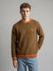 Men Orange Marled V Neck Full Sleeve Pullover