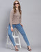 Women Beige Solid Round Neck Full Sleeve Cardigan