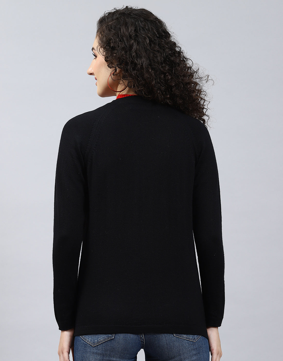 Women Black Solid V Neck Full Sleeve Cardigan