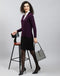 Women Maroon Solid V Neck Full Sleeve Cardigan