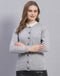 Women Grey Solid Round Neck Full Sleeve Cardigan