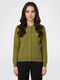 Women Green Solid Round Neck Full Sleeve Cardigan