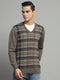 Luxuria Men Grey Check V Neck Full Sleeve Pullover