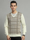 Luxuria Men Cream Check V Neck Full Sleeve Pullover
