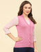 Women Pink Solid V Neck Sleeveless Cardigan