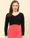 Women Black Solid V Neck Full Sleeve Blouse