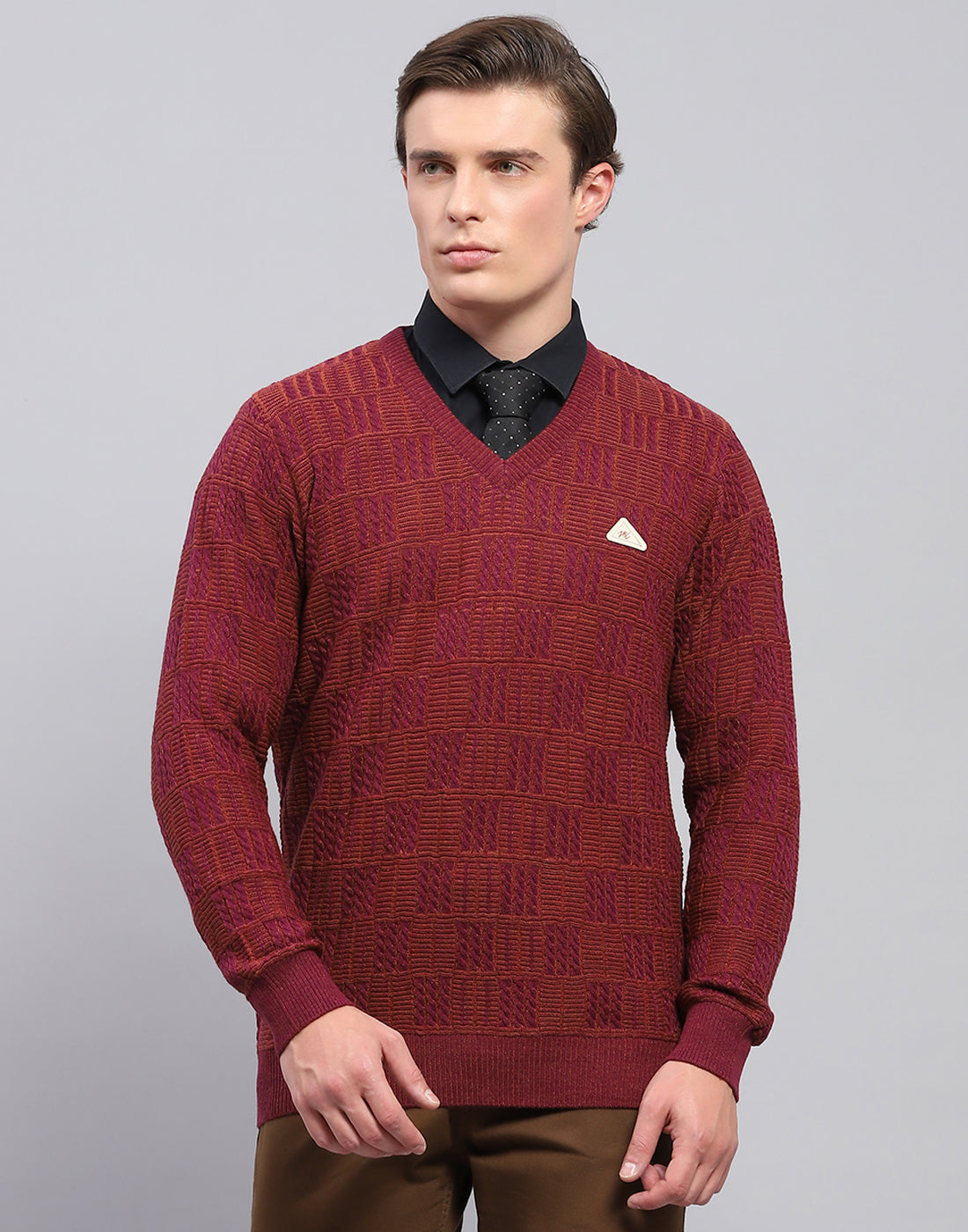 Men Multicolor Jacquard V Neck Full Sleeve Pullover
