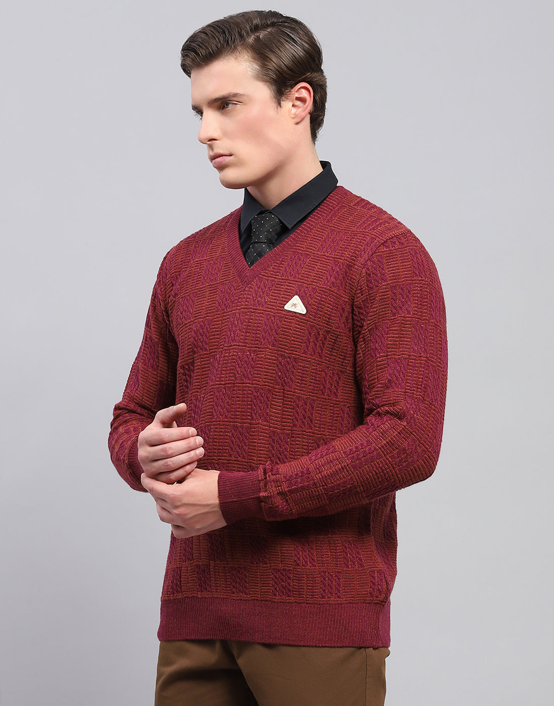 Men Multicolor Jacquard V Neck Full Sleeve Pullover