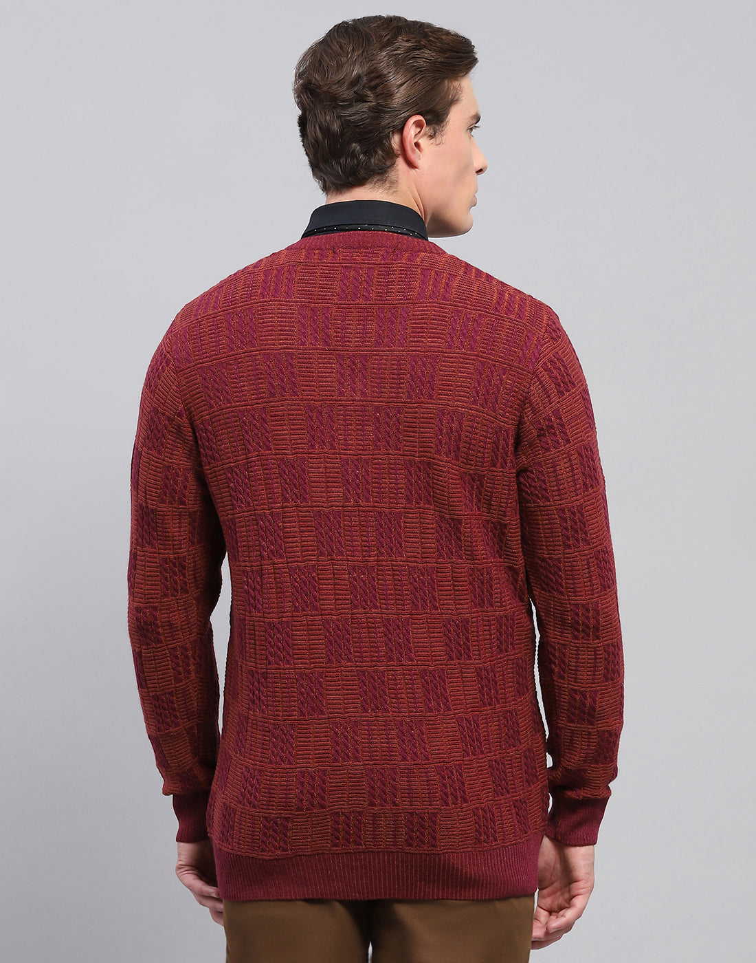 Men Multicolor Jacquard V Neck Full Sleeve Pullover