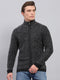 Men Black Self Design High Neck Full Sleeve Pullover