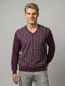 Luxuria Men Purple Jacquard V Neck Full Sleeve Pullover