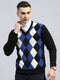Men Black Geometric V Neck Full Sleeve Pullover