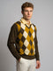 Men Brown Self Design V Neck Full Sleeve Pullover