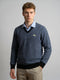 Men Navy Blue Jacquard V Neck Full Sleeve Pullover