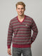 Men Red Jacquard V Neck Full Sleeve Pullover