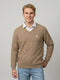 Men Brown Self Design V Neck Full Sleeve Pullover