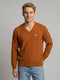 Men Orange Self Design V Neck Full Sleeve Pullover