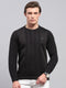 Men Black Self Design Round Neck Full Sleeve Pullover