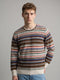 Men Orange Stripe Round Neck Full Sleeve Pullover