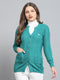 Women Green Self Design V Neck Full Sleeve Cardigan