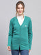 Women Teal Blue Self Design V Neck Full Sleeve Cardigan