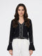 Women Black Jacquard V Neck Full Sleeve Winter Top