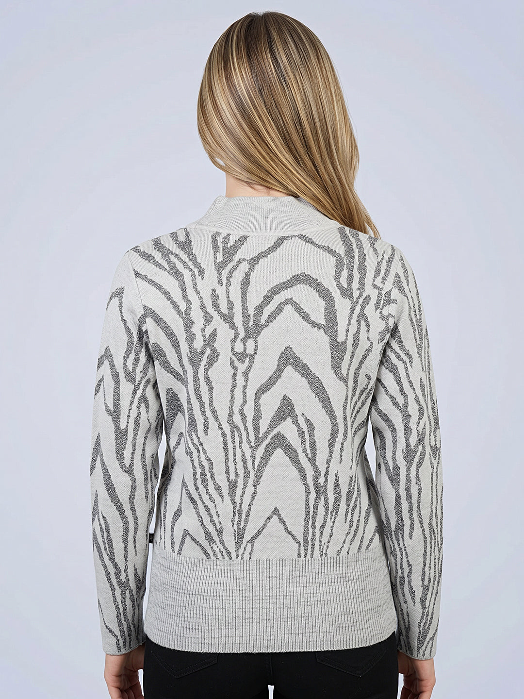 Women Grey Self Design Turtle Neck Full Sleeve Winter Top